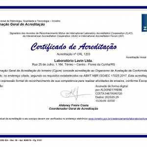 Certificado de Acreditação - ISO 17025